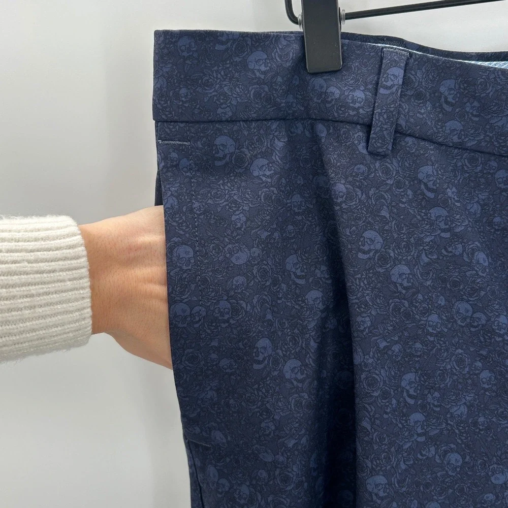 Peter Millar‎ Mens Navy Blue Skull Rose Print Performance Golf Shorts Size 36